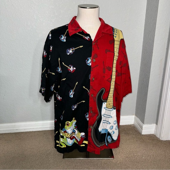 Chillwear Y2K frog guitar all over print graphic Button Front Shirt XL - Picture 2 of 12